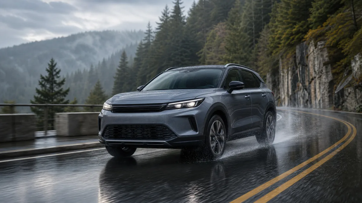 Compact hybrid crossover driving in rain